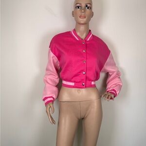 Women's Pink Varsity Jacket sweater cropped
